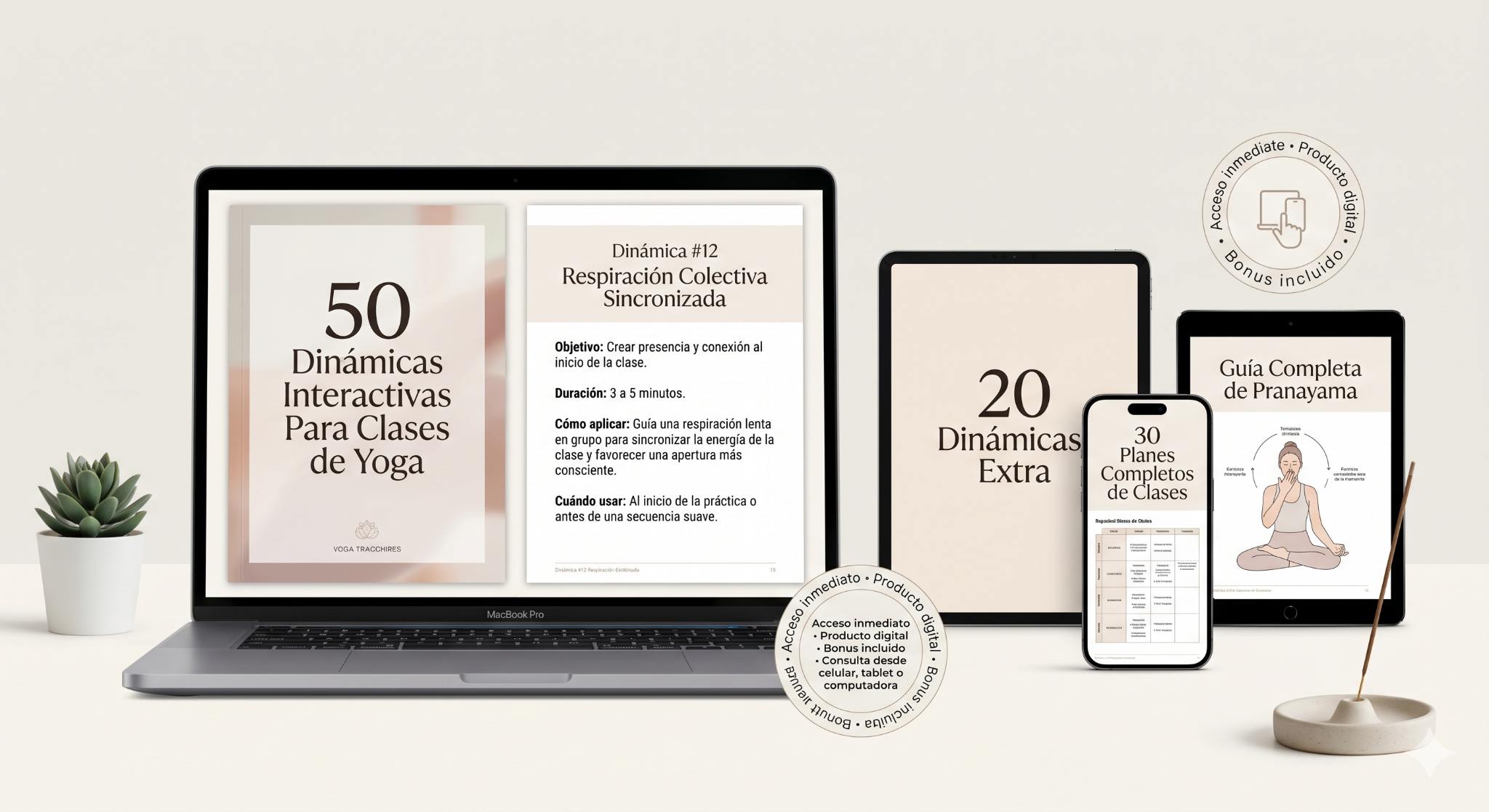 Pack digital de yoga en MacBook, tablet y celular